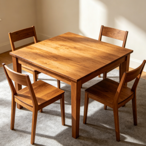 Square Solid Oak Dining Table for Four