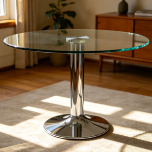 Glass Top Dining Table with Chrome Metal Base