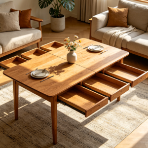 Extendable Wooden Dining Table for Six People
